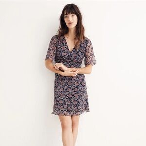 NWOT Madewell Size 00 Orchard Flutter Sleeve Dress in Fan Floral Mix